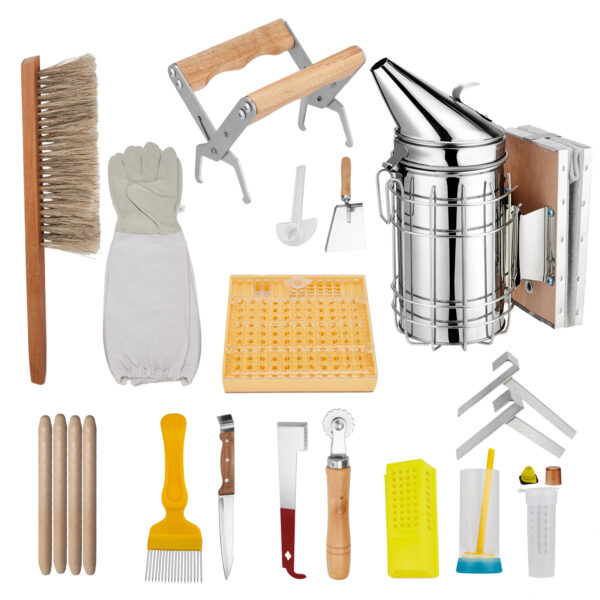 Beeware 15-piece package beekeeping tools steel smoker nest frame clip bee brush sheepskin gloves breeding king set пчеловодство