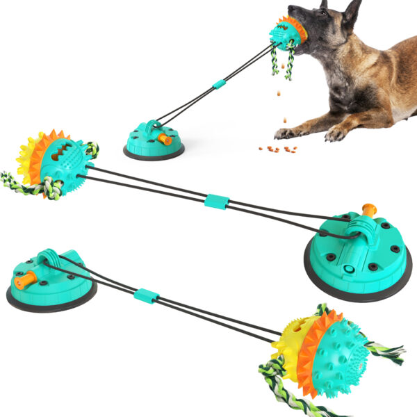 Dog Toy Tug of War Squeak Vacuum Cup Pull Rope Ball Leakage Feeding Teeth Cleaning