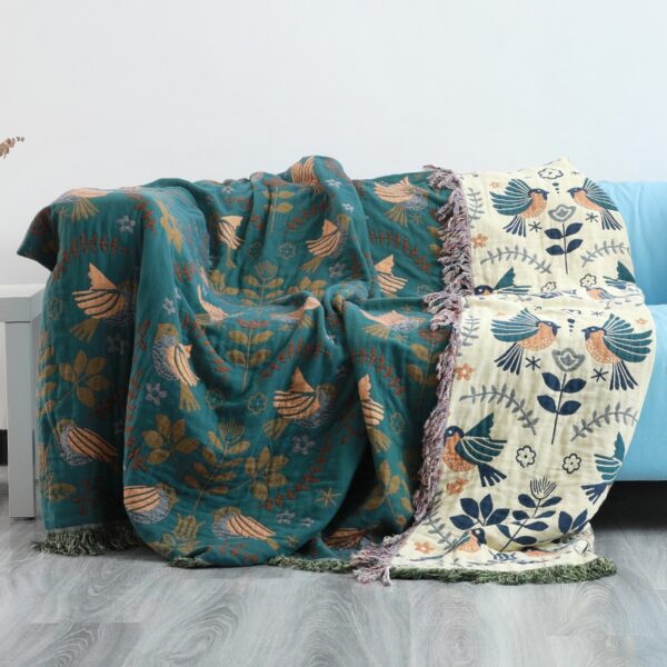 Junwell 100% Cotton Muslin Plaid Sofa Cover Summer Blanket Gauze Bed Chic Tassel Multifunction Travel Breathable Throw Blanket